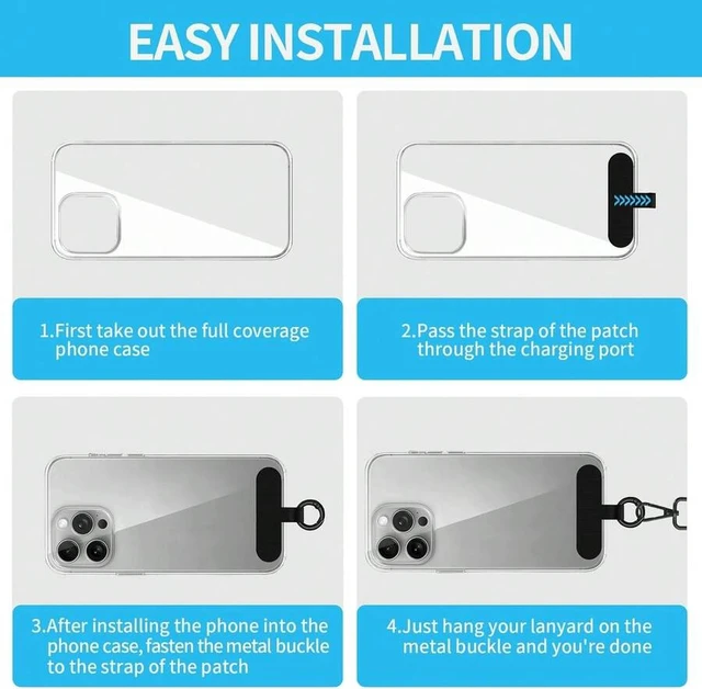 Alt view image 5 of 7 - Bks 2 Pack Phone Tether Tab, Ultra-Thin Lanyard Patch Without Adhesive for Full Coverage Cases