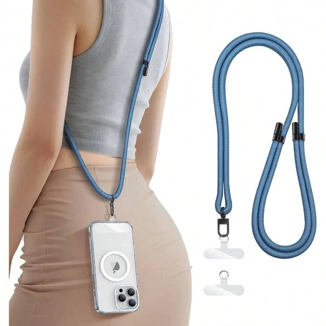 Alt view image 2 of 7 - Bks Blue TPU Phone Lanyard Crossbody Strap with Metal Buckles Adjustable Neck Chain for Smartphones