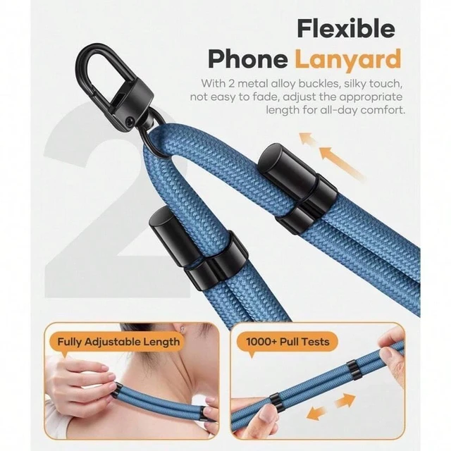 Alt view image 5 of 7 - Bks Blue TPU Phone Lanyard Crossbody Strap with Metal Buckles Adjustable Neck Chain for Smartphones