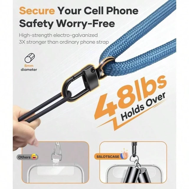 Alt view image 6 of 7 - Bks Blue TPU Phone Lanyard Crossbody Strap with Metal Buckles Adjustable Neck Chain for Smartphones