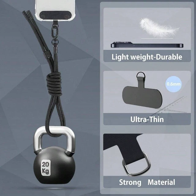 Alt view image 4 of 7 - Bks Phone Tether Tab, 6 Pack Ultra Durable Lanyard Wrist Strap for Full Phone Cases Black Tabs