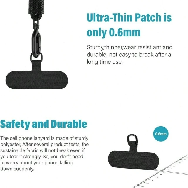 Alt view image 5 of 7 - Bks Phone Tether Tab, 6 Pack Ultra Durable Lanyard Wrist Strap for Full Phone Cases Black Tabs