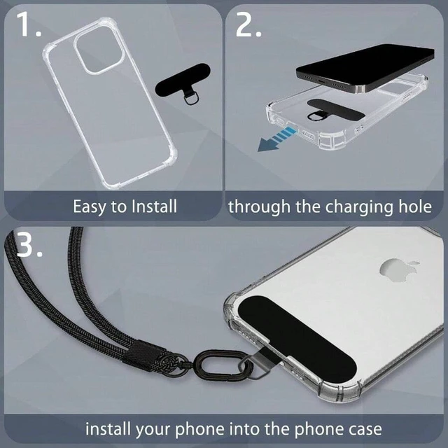 Alt view image 6 of 7 - Bks Phone Tether Tab, 6 Pack Ultra Durable Lanyard Wrist Strap for Full Phone Cases Black Tabs