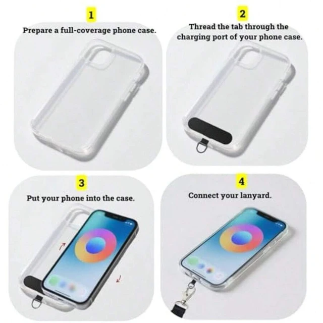 Alt view image 5 of 7 - Bks 4 Pcs Phone Lanyard Patch Safety Tether Tab for iPhone Case Strap Replacement Part Gold Black