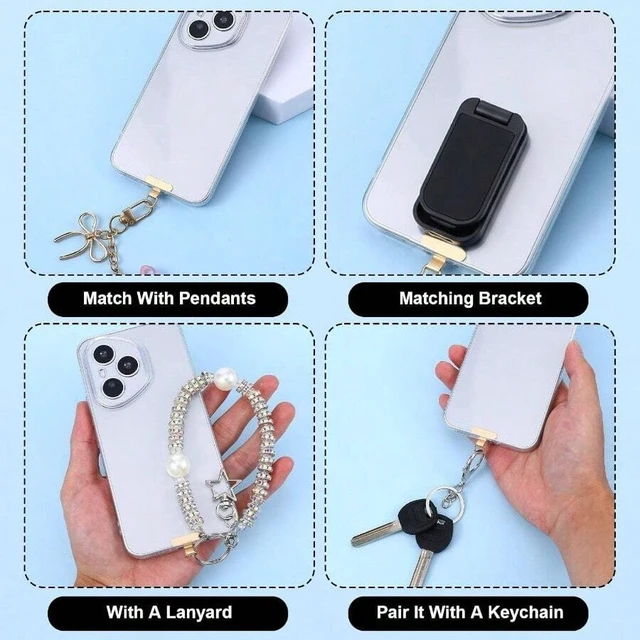 Alt view image 6 of 7 - Bks 2PCS Alloy Metal Phone Lanyard Tab Patch Universal Crossbody Wristband for All Cases Black