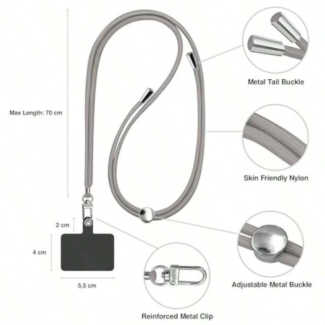 Alt view image 7 of 7 - Bks Universal Cell Phone Lanyard Adjustable Neck Strap Crossbody Holder for All Smartphones Grey