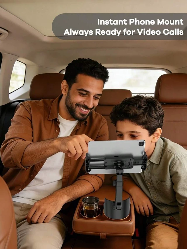 Alt view image 2 of 7 - Bks Cup Holder Phone Mount for Car, Adjustable Height & Angle, 360 Rotation, Fits 4.7-9.4 Inch Devices, Non-Slip Base, Quick Install