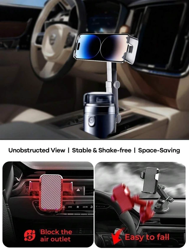 Alt view image 4 of 7 - Bks Cup Holder Phone Mount for Car, Adjustable Height & Angle, 360 Rotation, Fits 4.7-9.4 Inch Devices, Non-Slip Base, Quick Install