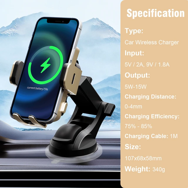 Alt view image 4 of 7 - Bks Wireless Car Charger 15W Fast Charging Auto-Clamping Air Vent Mount for iPhone Samsung Galaxy S24 S23 S22 Phone Holder