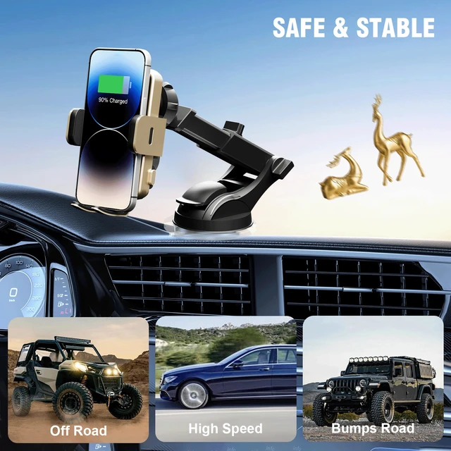 Alt view image 6 of 7 - Bks Wireless Car Charger 15W Fast Charging Auto-Clamping Air Vent Mount for iPhone Samsung Galaxy S24 S23 S22 Phone Holder