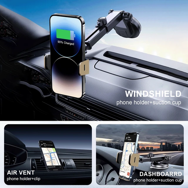 Alt view image 7 of 7 - Bks Wireless Car Charger 15W Fast Charging Auto-Clamping Air Vent Mount for iPhone Samsung Galaxy S24 S23 S22 Phone Holder