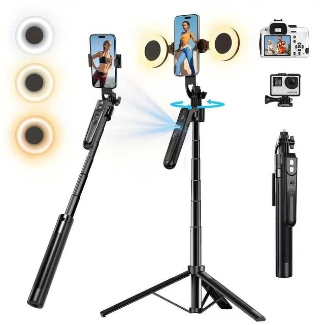 Main image of Bks AI Face Tracking Tripod 360 Rotation With LED Light, 70.9 Inch Motion Sensor Stand, Gesture Control Phone Mount For Vlog Live Stream Video Recording Zoom Meeting