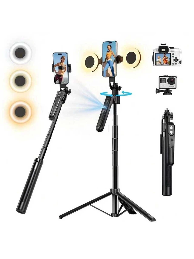 Alt view image 2 of 7 - Bks AI Face Tracking Tripod 360 Rotation With LED Light, 70.9 Inch Motion Sensor Stand, Gesture Control Phone Mount For Vlog Live Stream Video Recording Zoom Meeting