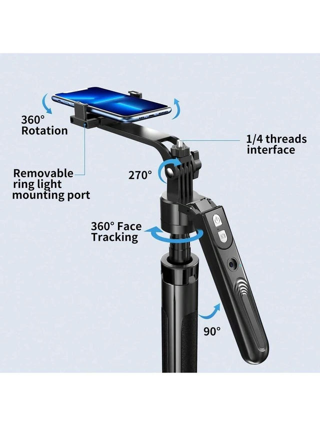 Alt view image 3 of 7 - Bks AI Face Tracking Tripod 360 Rotation With LED Light, 70.9 Inch Motion Sensor Stand, Gesture Control Phone Mount For Vlog Live Stream Video Recording Zoom Meeting