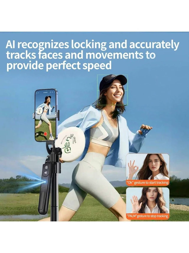 Alt view image 4 of 7 - Bks AI Face Tracking Tripod 360 Rotation With LED Light, 70.9 Inch Motion Sensor Stand, Gesture Control Phone Mount For Vlog Live Stream Video Recording Zoom Meeting