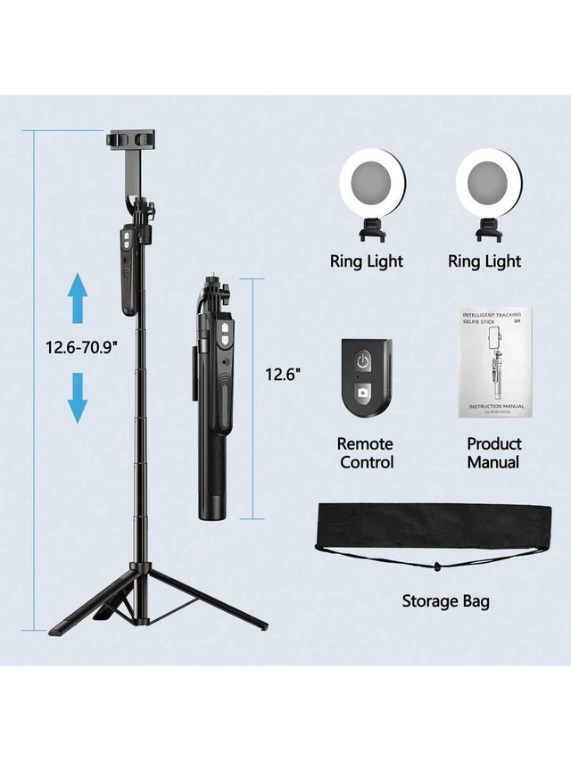 Alt view image 5 of 7 - Bks AI Face Tracking Tripod 360 Rotation With LED Light, 70.9 Inch Motion Sensor Stand, Gesture Control Phone Mount For Vlog Live Stream Video Recording Zoom Meeting