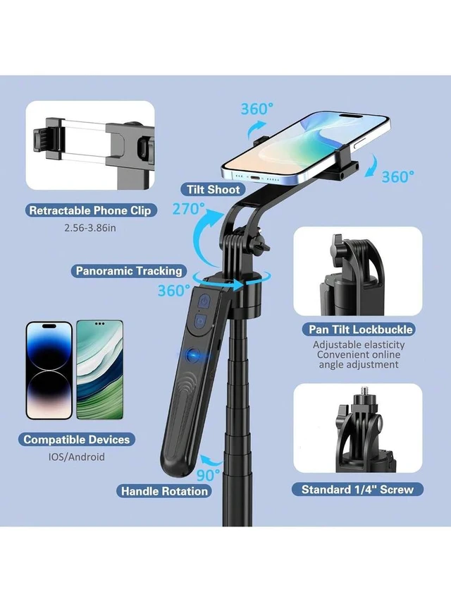 Alt view image 7 of 7 - Bks AI Face Tracking Tripod 360 Rotation With LED Light, 70.9 Inch Motion Sensor Stand, Gesture Control Phone Mount For Vlog Live Stream Video Recording Zoom Meeting
