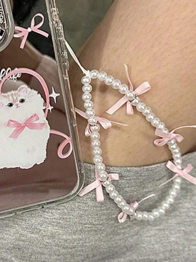 Alt view image 3 of 5 - Bks Pink Ribbon Bow Phone Lanyard Universal Strap Anti-Lost Cord for iPhone Women Girls Gift