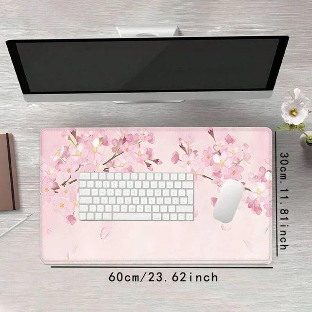 Alt view image 3 of 3 - Bks Cherry Blossom Pattern Mouse Pad, Rectangle Gaming Mouse Pad, Non-Slip Rubber Base Stitched Edge Desk Pad For Home Office Game Room