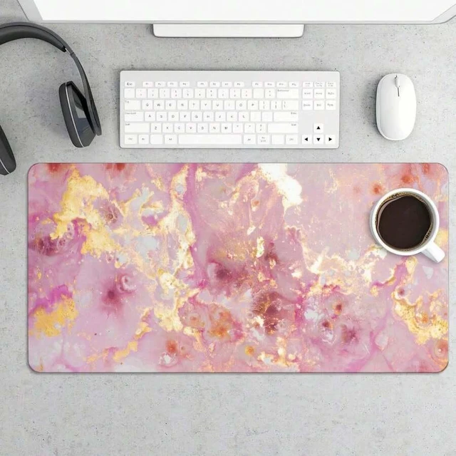 Main image of Bks Pink Gold Marble XL Extended Desk Mat 11.81x27.56in, Gaming Mouse Pad & Laptop Keyboard Mat, Functional Office Desk Accessory