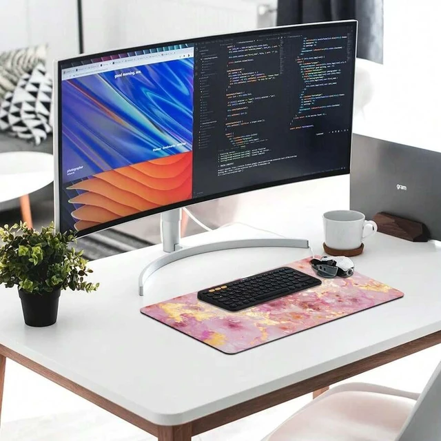 Alt view image 2 of 6 - Bks Pink Gold Marble XL Extended Desk Mat 11.81x27.56in, Gaming Mouse Pad & Laptop Keyboard Mat, Functional Office Desk Accessory