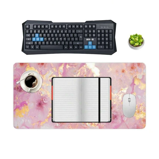 Alt view image 6 of 6 - Bks Pink Gold Marble XL Extended Desk Mat 11.81x27.56in, Gaming Mouse Pad & Laptop Keyboard Mat, Functional Office Desk Accessory
