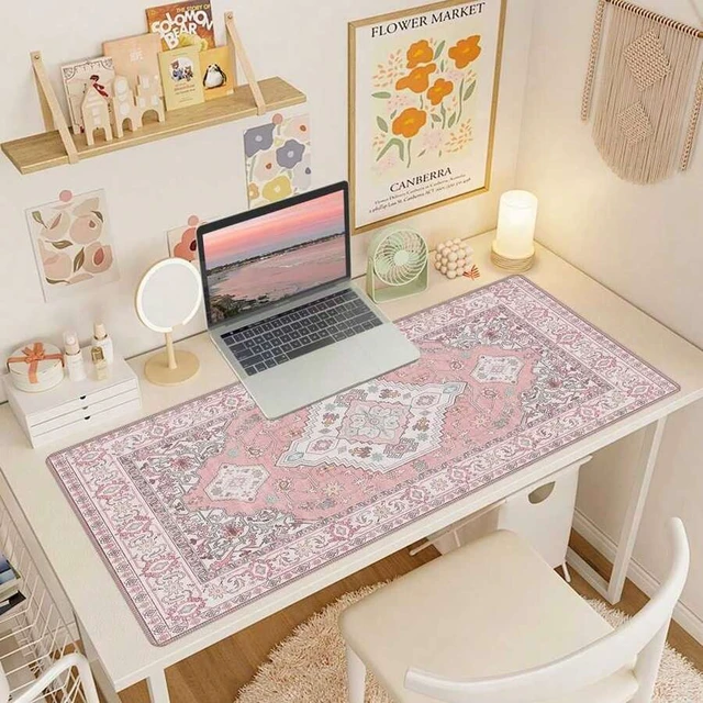 Alt view image 2 of 6 - Bks Pink XXL Extended Large Mouse Pad, Gaming Keyboard Desk Mat with Stitched Edge Non-Slip Rubber Base for Home Office Study