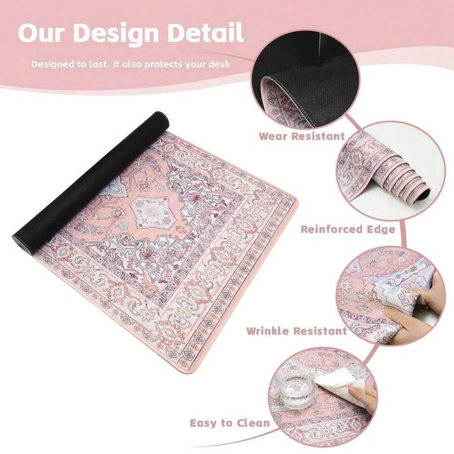 Alt view image 4 of 6 - Bks Pink XXL Extended Large Mouse Pad, Gaming Keyboard Desk Mat with Stitched Edge Non-Slip Rubber Base for Home Office Study