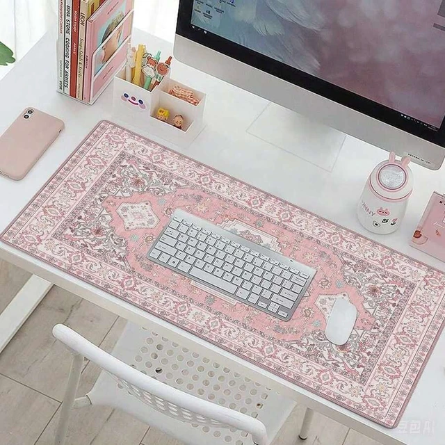 Alt view image 6 of 6 - Bks Pink XXL Extended Large Mouse Pad, Gaming Keyboard Desk Mat with Stitched Edge Non-Slip Rubber Base for Home Office Study