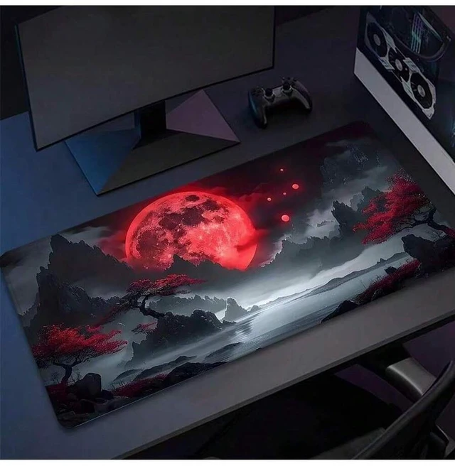 Main image of Bks Blood Moon XL Mouse Pad 80x30cm Aesthetic Art Desk Mat Non-Slip Rubber Base Stitched Edge Gaming Keyboard Pad