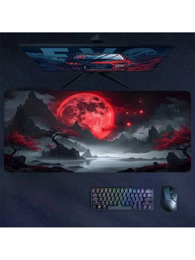 Alt view image 2 of 5 - Bks Blood Moon XL Mouse Pad 80x30cm Aesthetic Art Desk Mat Non-Slip Rubber Base Stitched Edge Gaming Keyboard Pad
