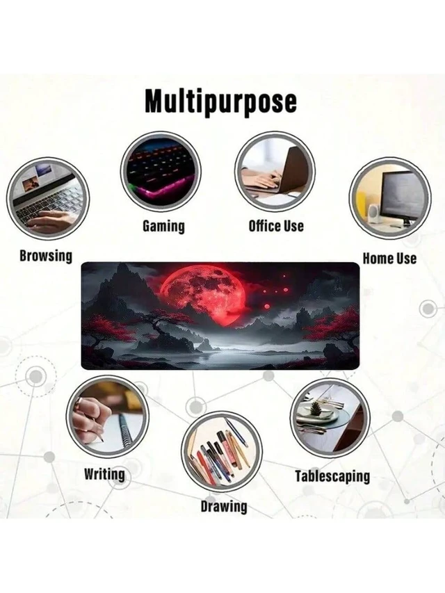Alt view image 5 of 5 - Bks Blood Moon XL Mouse Pad 80x30cm Aesthetic Art Desk Mat Non-Slip Rubber Base Stitched Edge Gaming Keyboard Pad
