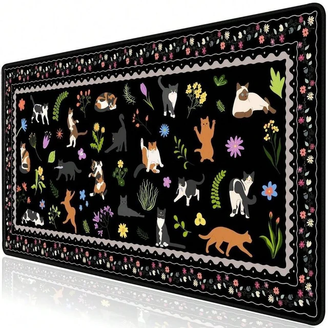 Main image of Bks XXL Large Cat Desk Mat Non-Slip Waterproof Keyboard Mouse Pad for Laptop Computer Gaming Home Office Black