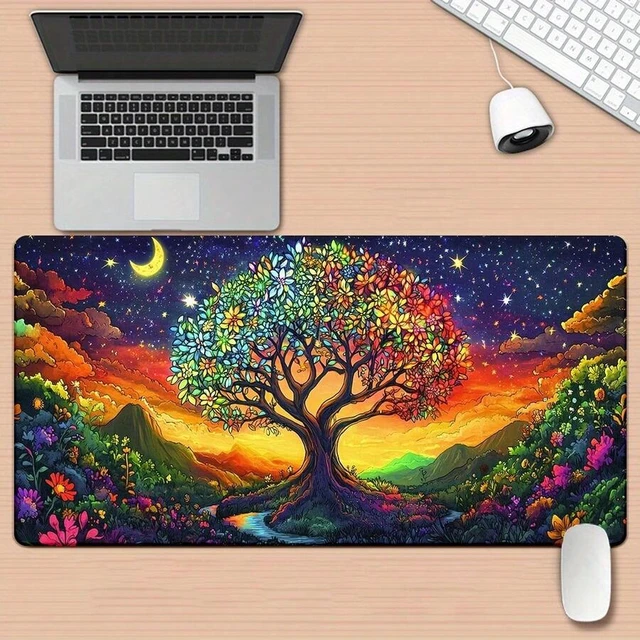 Alt view image 3 of 7 - Bks Large Mouse Pad with Colorful Tree Pattern, High-Definition Printed Surface, Rubber Base for Gaming and Office Use