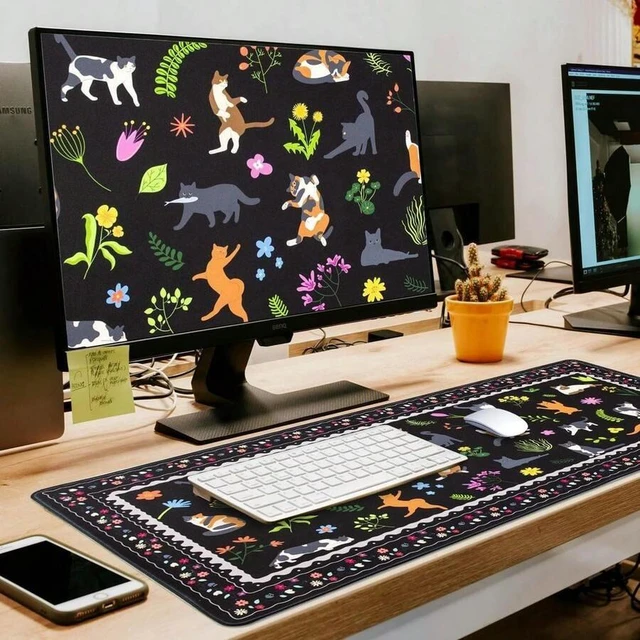 Alt view image 6 of 6 - Bks XXL Large Cat Desk Mat Non-Slip Waterproof Keyboard Mouse Pad for Laptop Computer Gaming Home Office Black