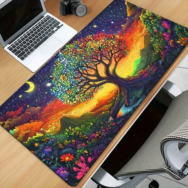 Alt view image 4 of 7 - Bks Large Mouse Pad with Colorful Tree Pattern, High-Definition Printed Surface, Rubber Base for Gaming and Office Use