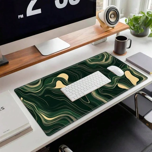 Alt view image 6 of 7 - Bks Large Mouse Pad Green Wave Pattern Non-Slip Rubber Desk Mat for Keyboard and Gaming 23.6x13.8 Inch