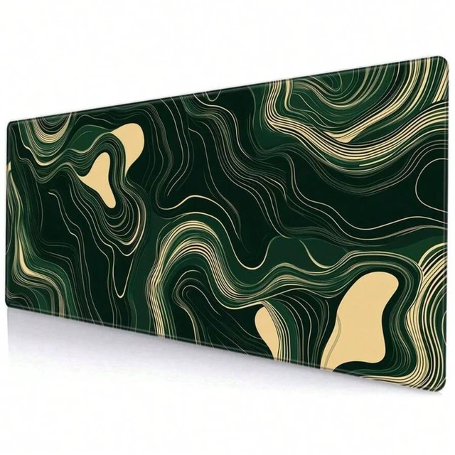 Alt view image 4 of 7 - Bks Large Mouse Pad Green Wave Pattern Non-Slip Rubber Desk Mat for Keyboard and Gaming 23.6x13.8 Inch