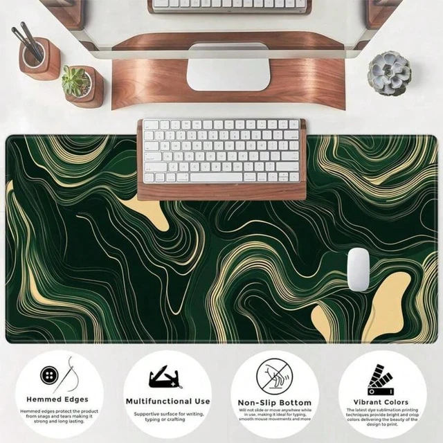 Alt view image 7 of 7 - Bks Large Mouse Pad Green Wave Pattern Non-Slip Rubber Desk Mat for Keyboard and Gaming 23.6x13.8 Inch