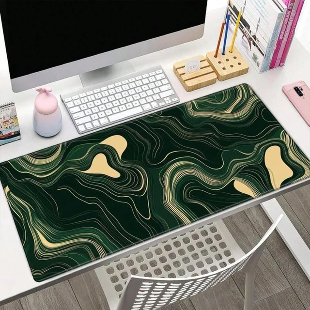 Alt view image 3 of 7 - Bks Large Mouse Pad Green Wave Pattern Non-Slip Rubber Desk Mat for Keyboard and Gaming 23.6x13.8 Inch