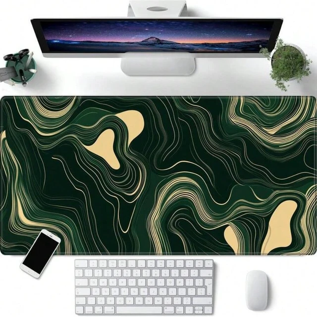 Alt view image 5 of 7 - Bks Large Mouse Pad Green Wave Pattern Non-Slip Rubber Desk Mat for Keyboard and Gaming 23.6x13.8 Inch