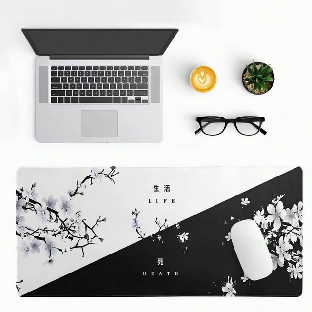 Alt view image 2 of 7 - Bks Japanese Cherry Blossom Gaming Mouse Pad Sakura Flower Design Non-Slip Rubber Base Stitched Edges Large Desk Mat for Office Home