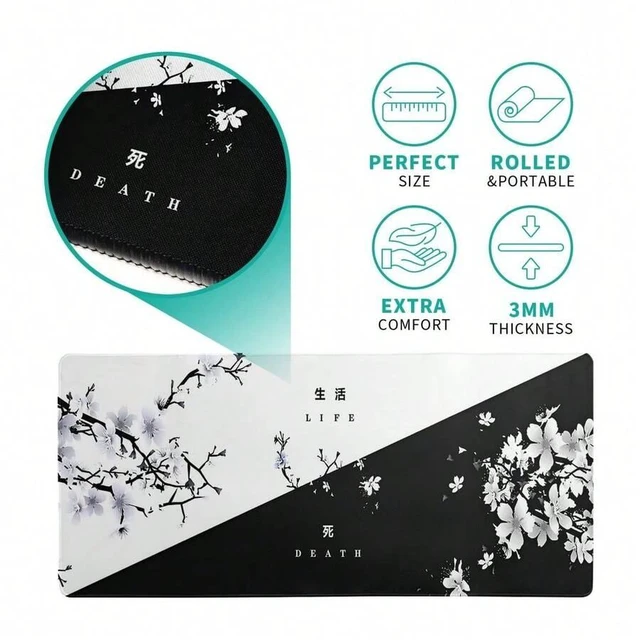 Alt view image 4 of 7 - Bks Japanese Cherry Blossom Gaming Mouse Pad Sakura Flower Design Non-Slip Rubber Base Stitched Edges Large Desk Mat for Office Home