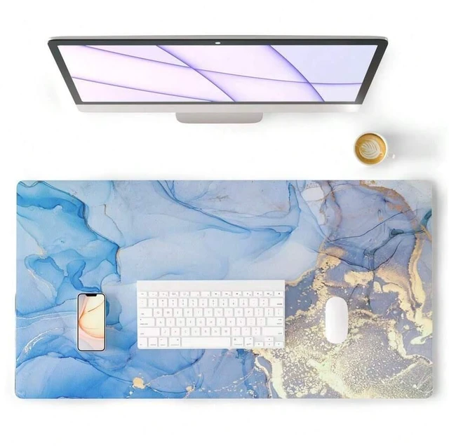 Main image of Bks Large Blue Marble Waterproof Desk Pad, Leather Keyboard Mat Non-Slip Gaming Mouse Pad For Office Writing Blotter