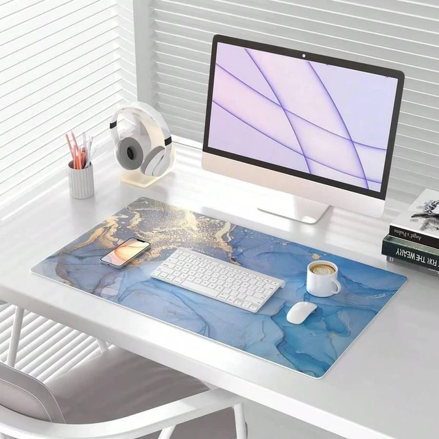 Alt view image 2 of 6 - Bks Large Blue Marble Waterproof Desk Pad, Leather Keyboard Mat Non-Slip Gaming Mouse Pad For Office Writing Blotter