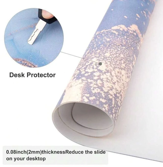 Alt view image 5 of 6 - Bks Large Blue Marble Waterproof Desk Pad, Leather Keyboard Mat Non-Slip Gaming Mouse Pad For Office Writing Blotter