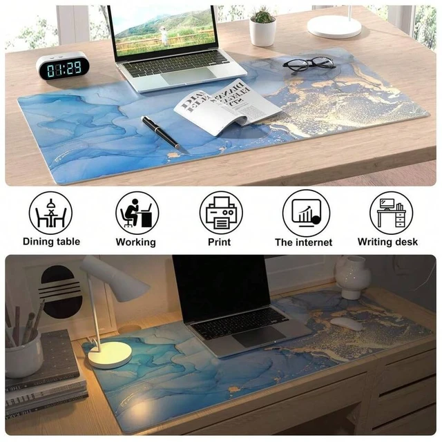 Alt view image 6 of 6 - Bks Large Blue Marble Waterproof Desk Pad, Leather Keyboard Mat Non-Slip Gaming Mouse Pad For Office Writing Blotter