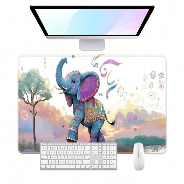 Main image of Bks Extended Large Desk Pad, Colorful Elephant Design Gaming Mouse Mat for Laptop and Keyboard Office Supplies