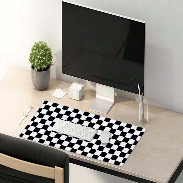 Alt view image 2 of 5 - Bks Extended Gaming Mouse Pad Large Rubber Base Desk Mat With Stitched Edges For Keyboard And Mouse Work Office Black White Checkerboard