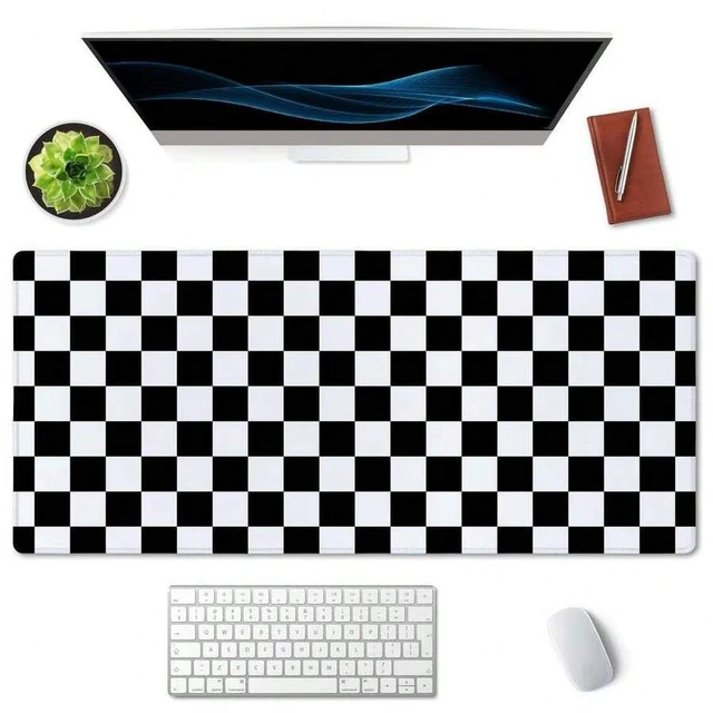 Alt view image 3 of 5 - Bks Extended Gaming Mouse Pad Large Rubber Base Desk Mat With Stitched Edges For Keyboard And Mouse Work Office Black White Checkerboard